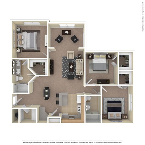 Floor plan for 3 beds, 2 baths, 1422 sqft